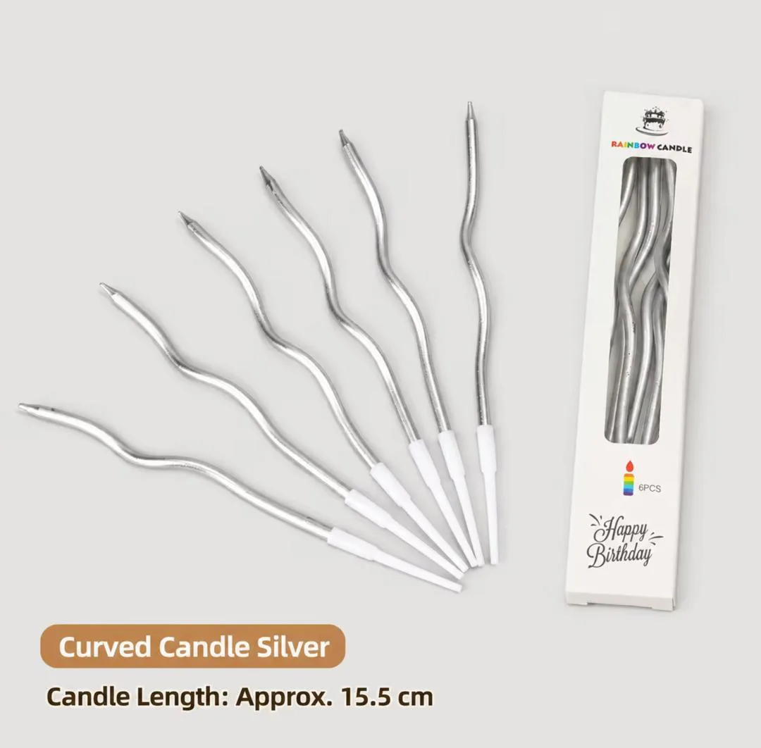Bougies d'Anniversaire Ondulées Argent Métallisé - Lot de 6 (15,5 cm)