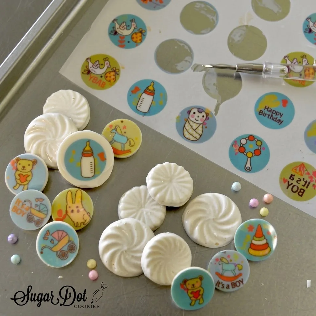 Photo, Impression Personnalisée sur Feuille Choco Transfert – Thème Bébé Garçon & Naissance (Mini-Pastilles Chocolat & Meringues)