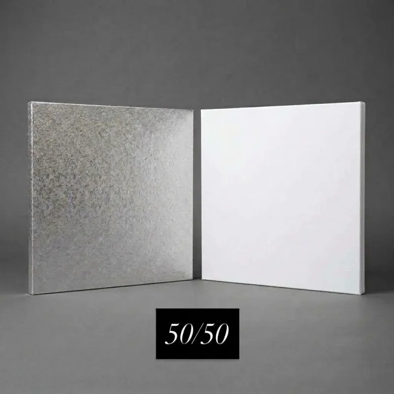 Cake Drum Carré Blanc et Argent Gravé - 50x50 cm