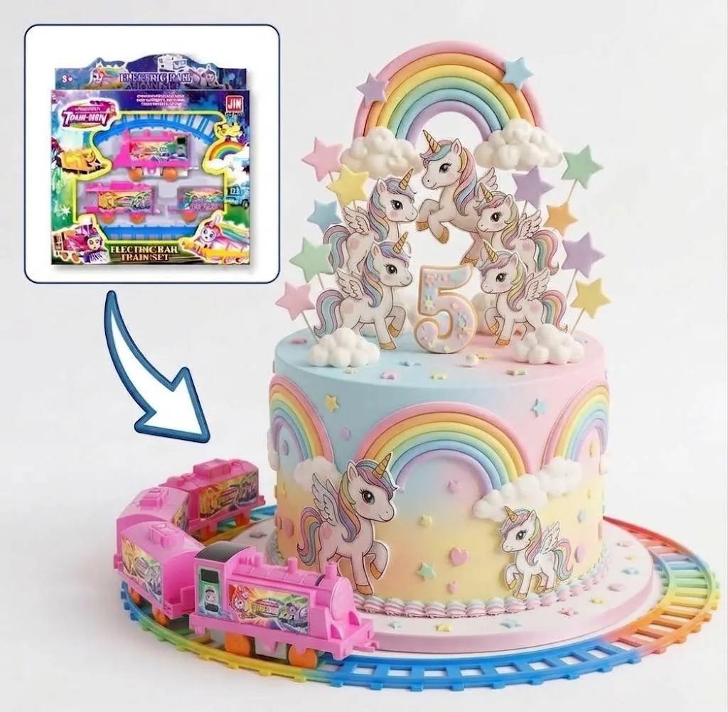 Cake Train Féerique Licorne – Animation Électrique en Mouvement pour Gâteau