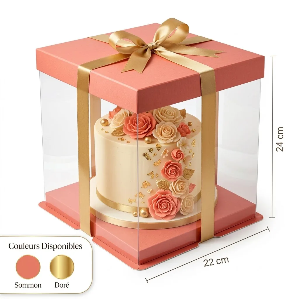 Boîte à Gâteau Carrée Transparente Premium  22 x 24 cm