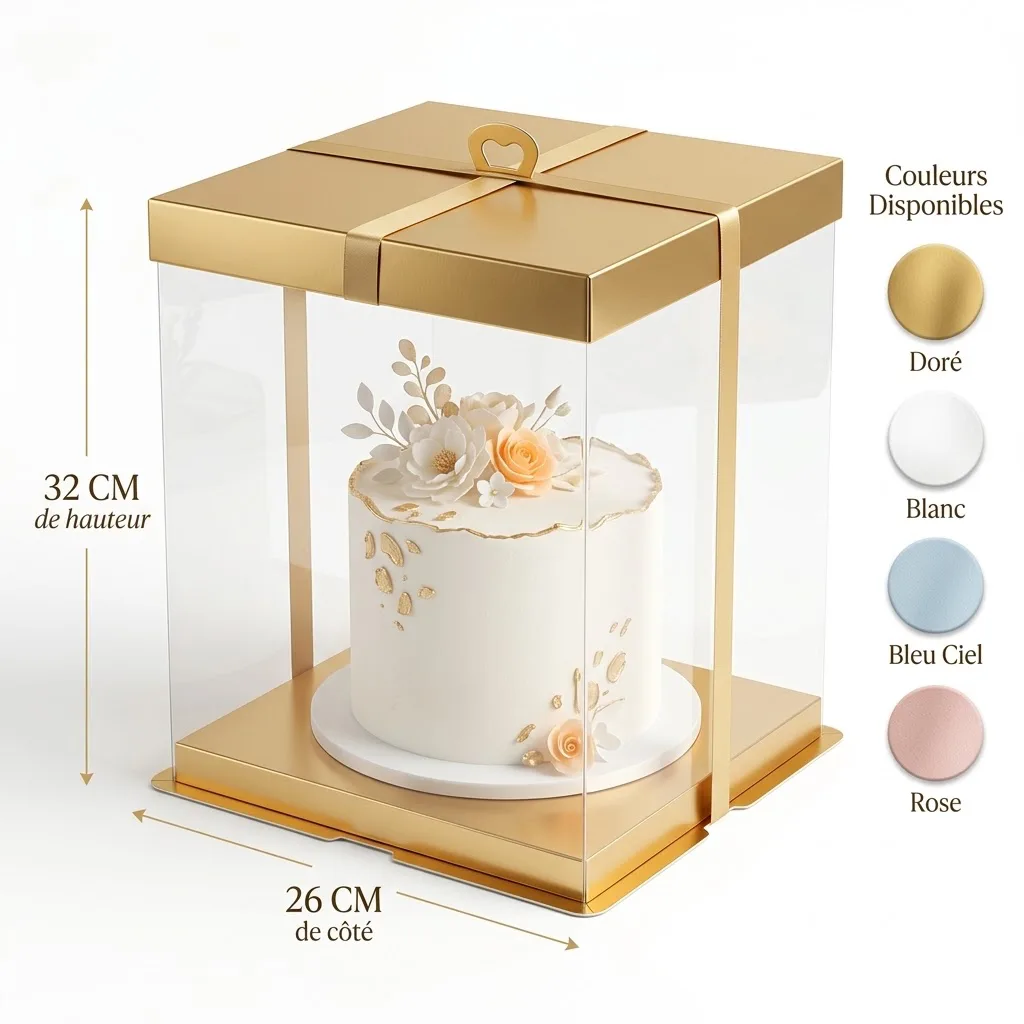 Boîte à Gâteau Carrée Transparente avec Poignée Cœur – 26 x 32 cm