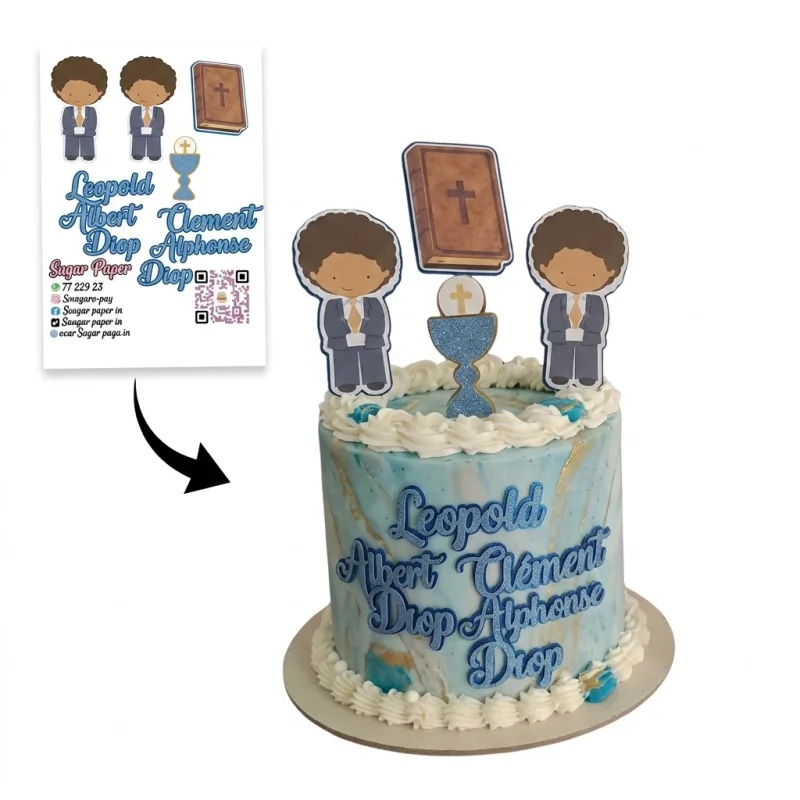 Cake Topper Première Communion / Baptême Garçon 3D – Kit Personnalisé avec Prénoms