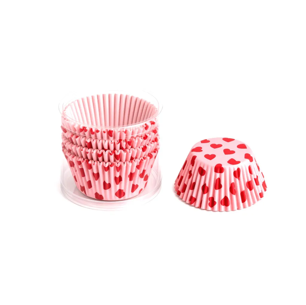 Caissettes à cupcakes motif cœurs — lot de 104, tube transparent