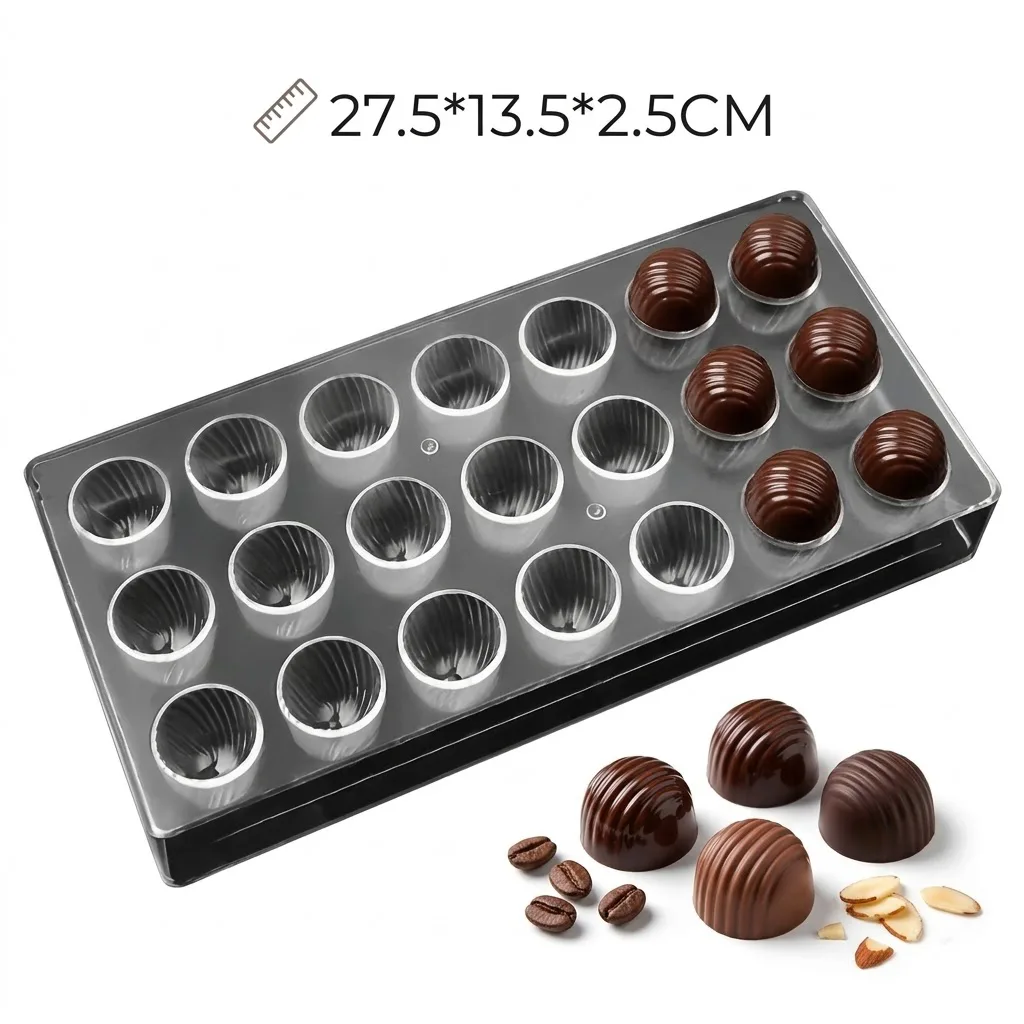 Moule à Chocolat en Polycarbonate Dômes Cannelés / Striés – 21 Empreintes (27,5 x 13,5 cm)