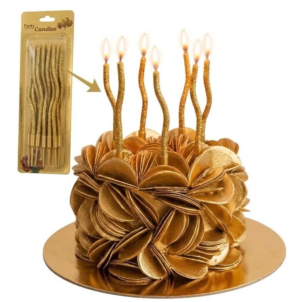 Bougies doré Pailletée d’Anniversaire Torsadées Scintillantes  – Finition Pailletée Élégante Décoration Cake Design