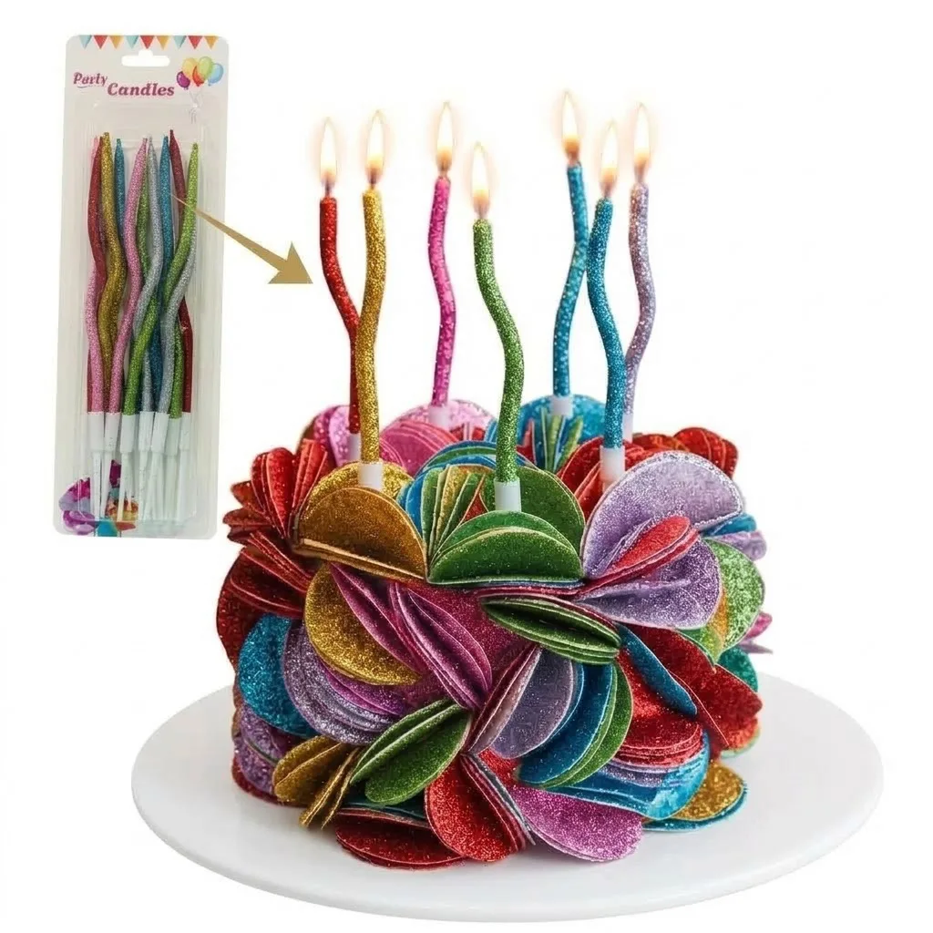 Bougies multi couleur Pailletée  d’Anniversaire Torsadées Scintillantes – Finition Pailletée Élégante Décoration Cake Design