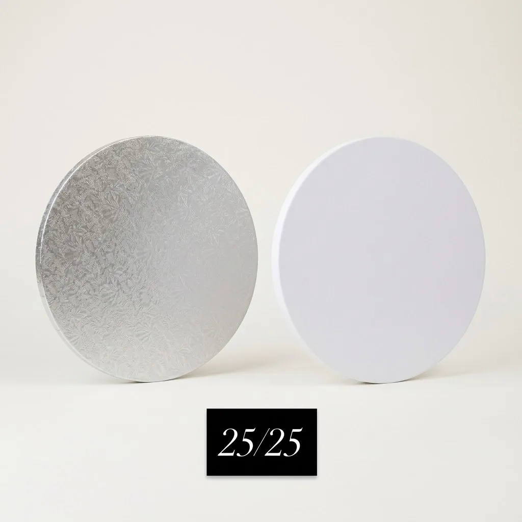 Cake Drum Rond Blanc et Argent Gravé - Ø 25 cm