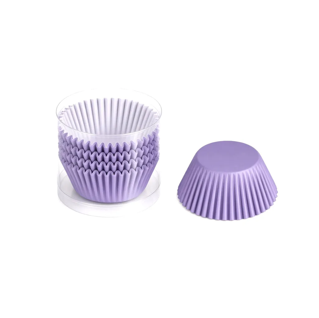 Caissettes à cupcakes mauve uni — lot de 104, tube transparent