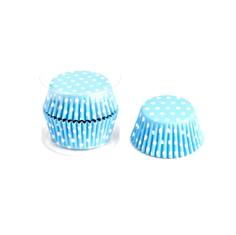 Caissettes à cupcakes pois blancs sur bleu — lot de 104, tube transparent