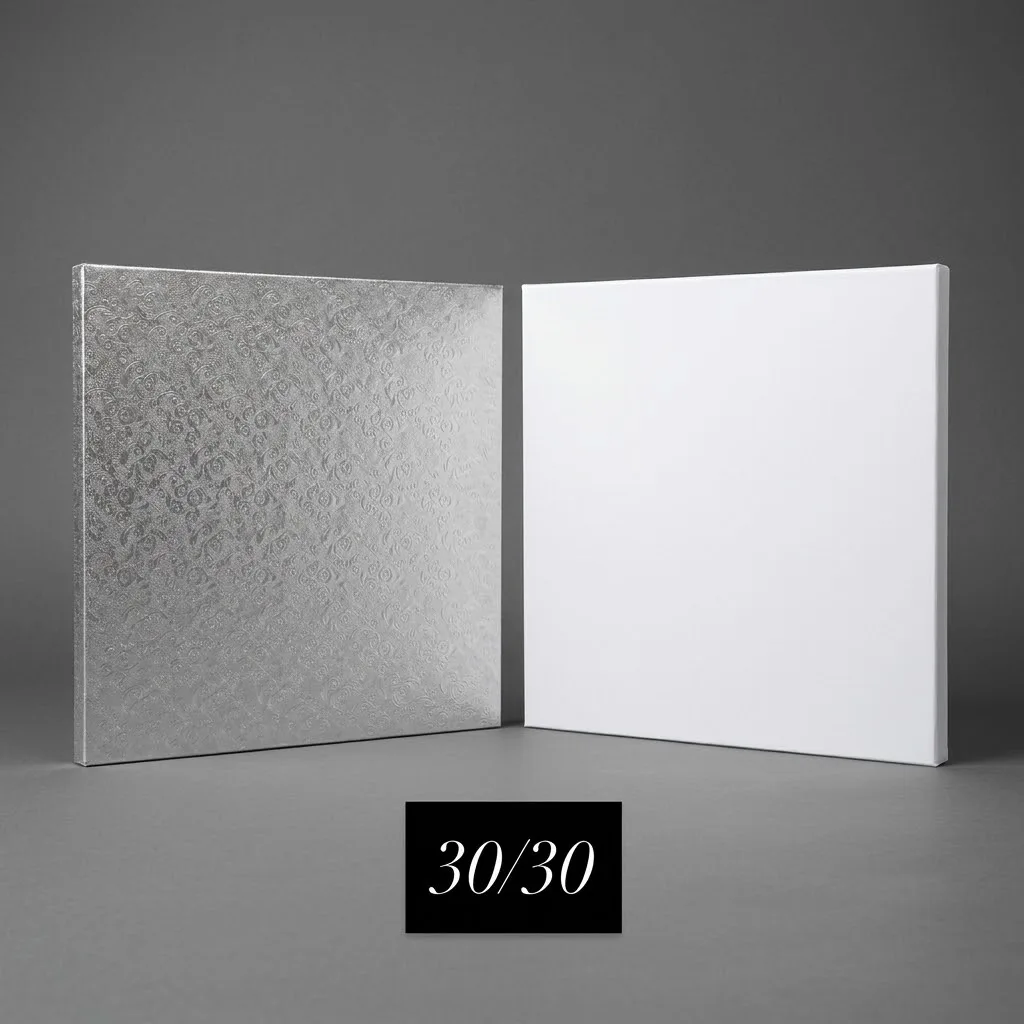 Cake Drum Carré Blanc et Argent Gravé- 30x30 cm