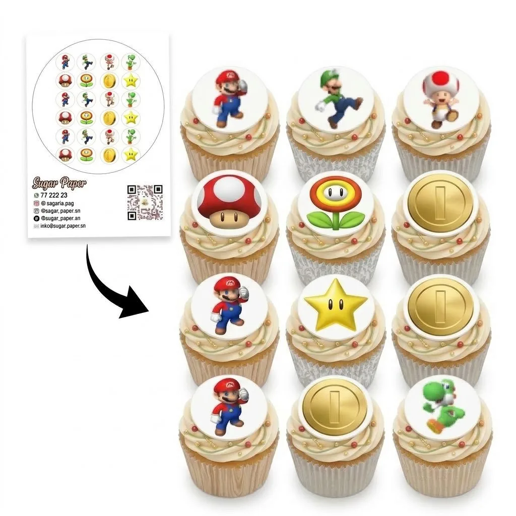 12 disques Mario Bros pour cupcakes & biscuits