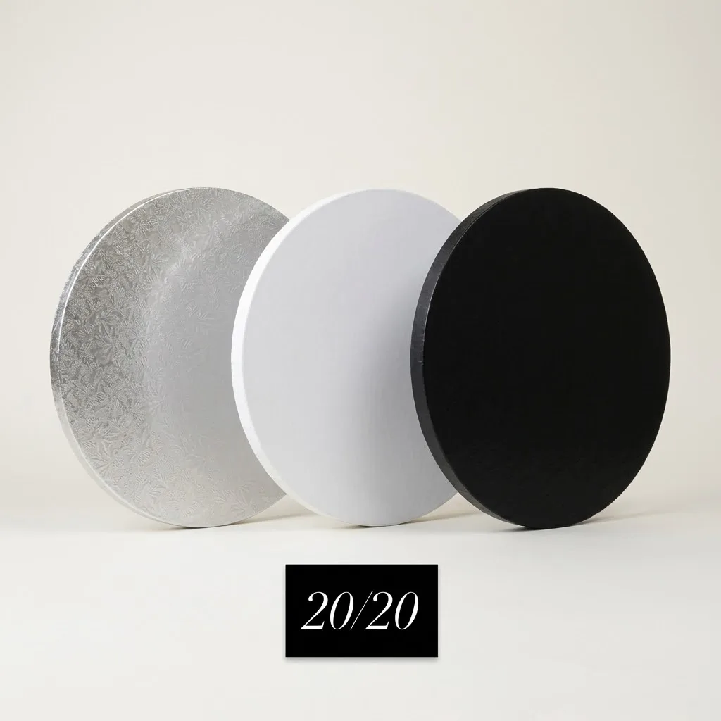 Cake Drum Rond Blanc, Noir et Argent Gravé - Ø 20 cm