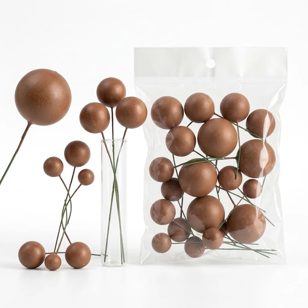 Boules Décoratives pour Gâteaux Marron Moka – Kit Cake Topper Multitailles sur Tiges
