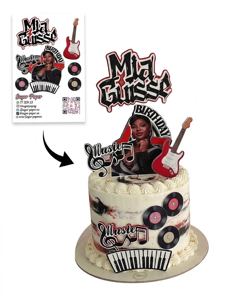 Cake Topper Musique & Artiste 3D – Kit Personnalisé avec Photo, Vinyles et Touches de Piano
