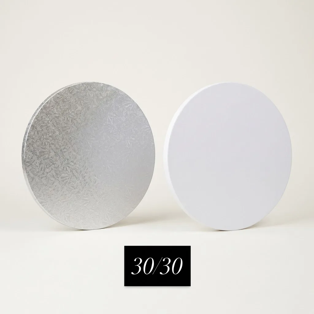Cake Drum Rond Blanc et Argent Gravé - Ø 30 cm