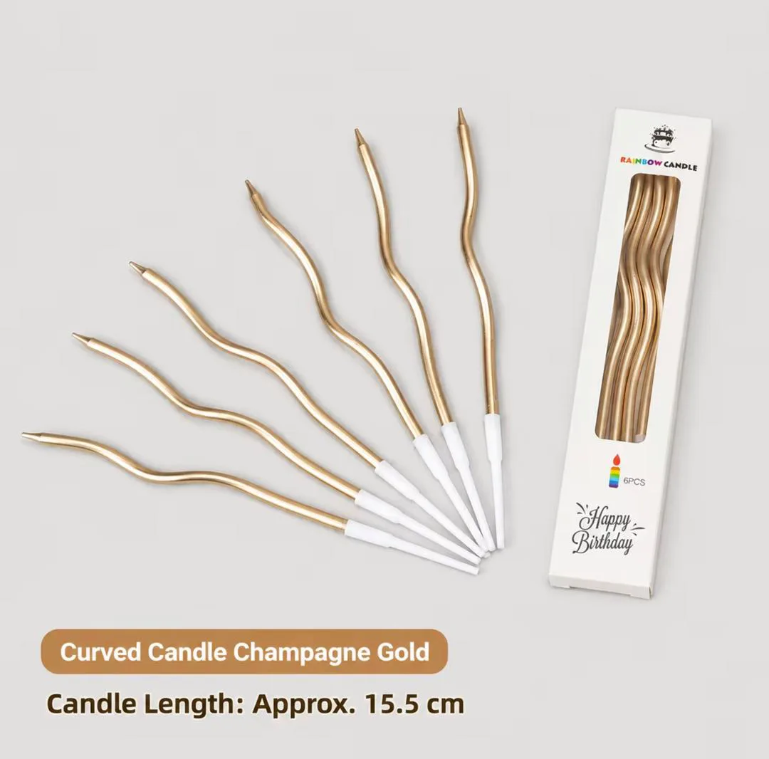 Bougies d'Anniversaire Ondulées Or Champagne - Lot de 6 (15,5 cm)