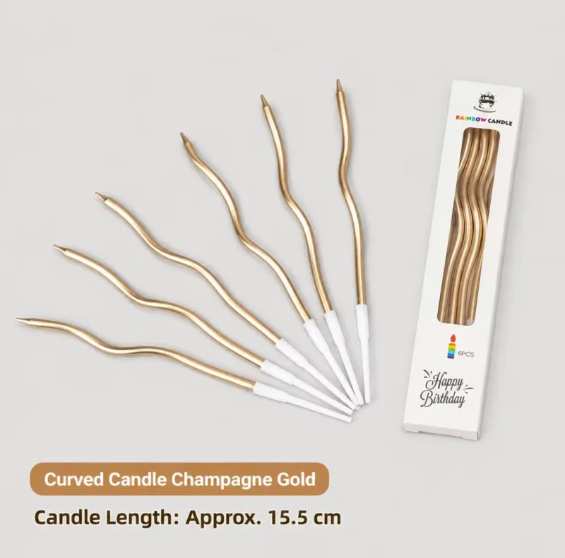 Bougies d'Anniversaire Ondulées Or Champagne - Lot de 6 (15,5 cm)