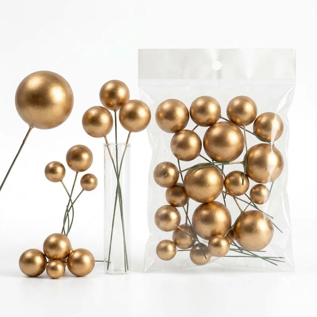 Boules Décoratives pour Gâteaux Or Métallisé – Kit Cake Topper Multitailles sur Tiges