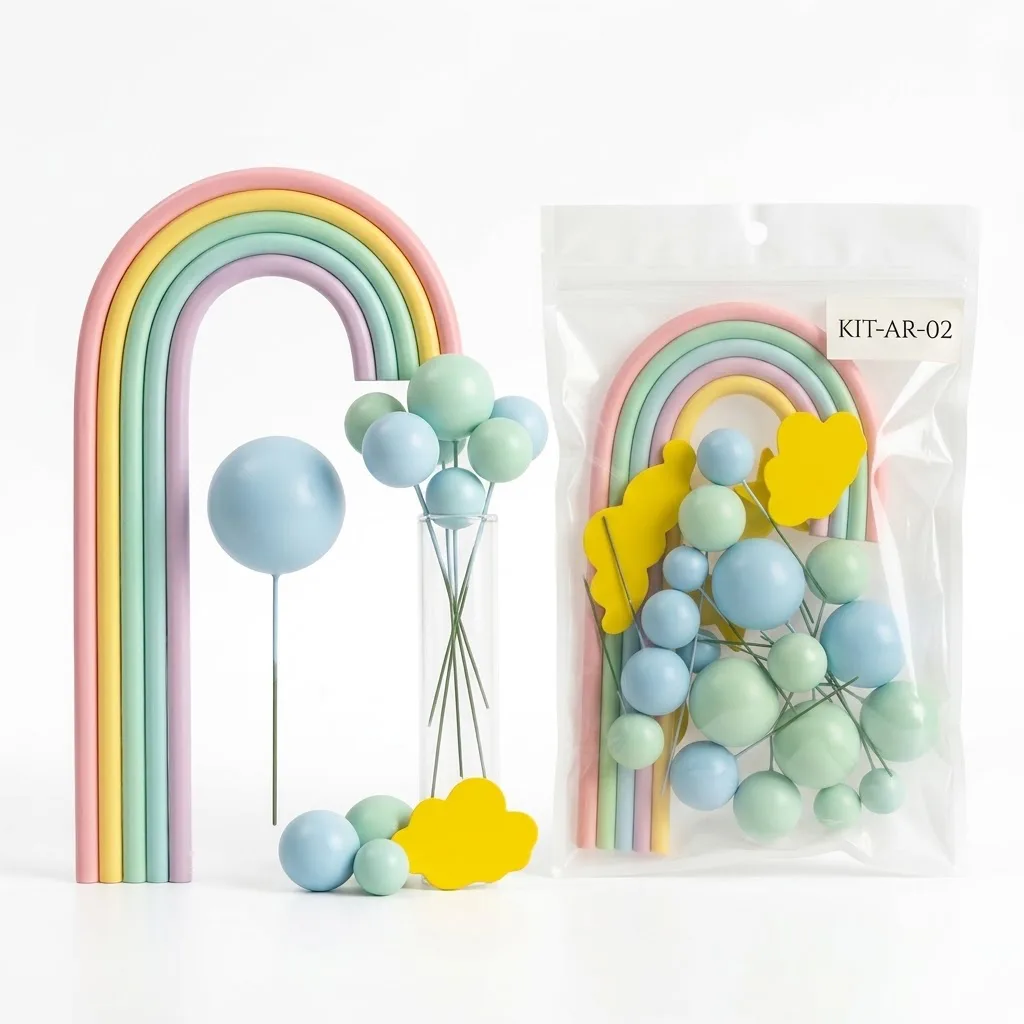 Boules décoratives et Arc-en-Ciel Pastel Macaron pour Gâteaux – Kit Cake Topper Nuages Jaunes