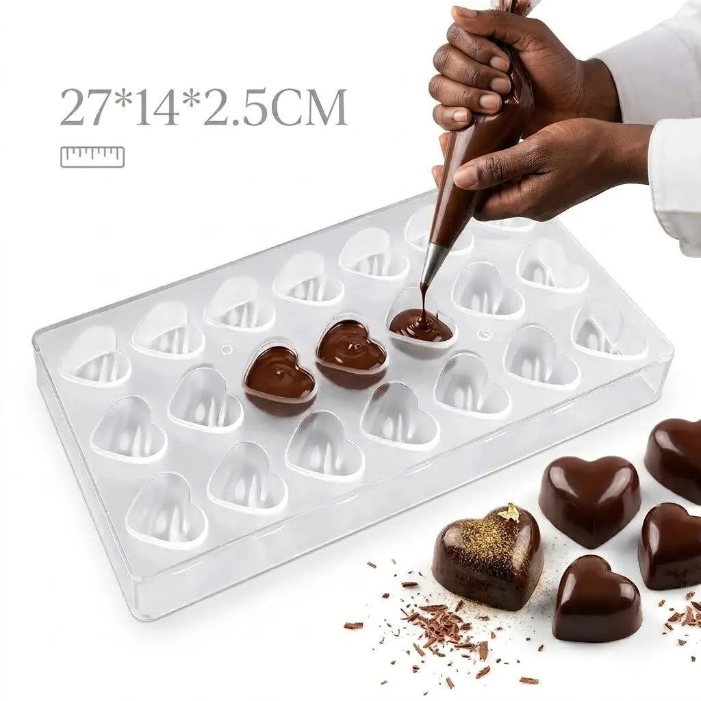 Moule à Chocolat en Polycarbonate Cœurs Bombés – 21 Empreintes (27 x 14 cm)