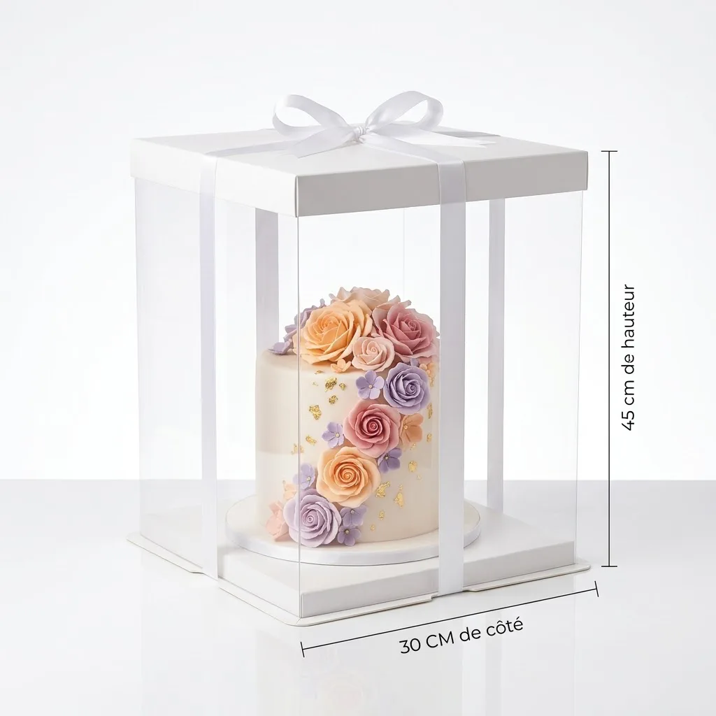 Boîte à Gâteau Carrée Transparente et Blanche XL – 30 x 45 cm