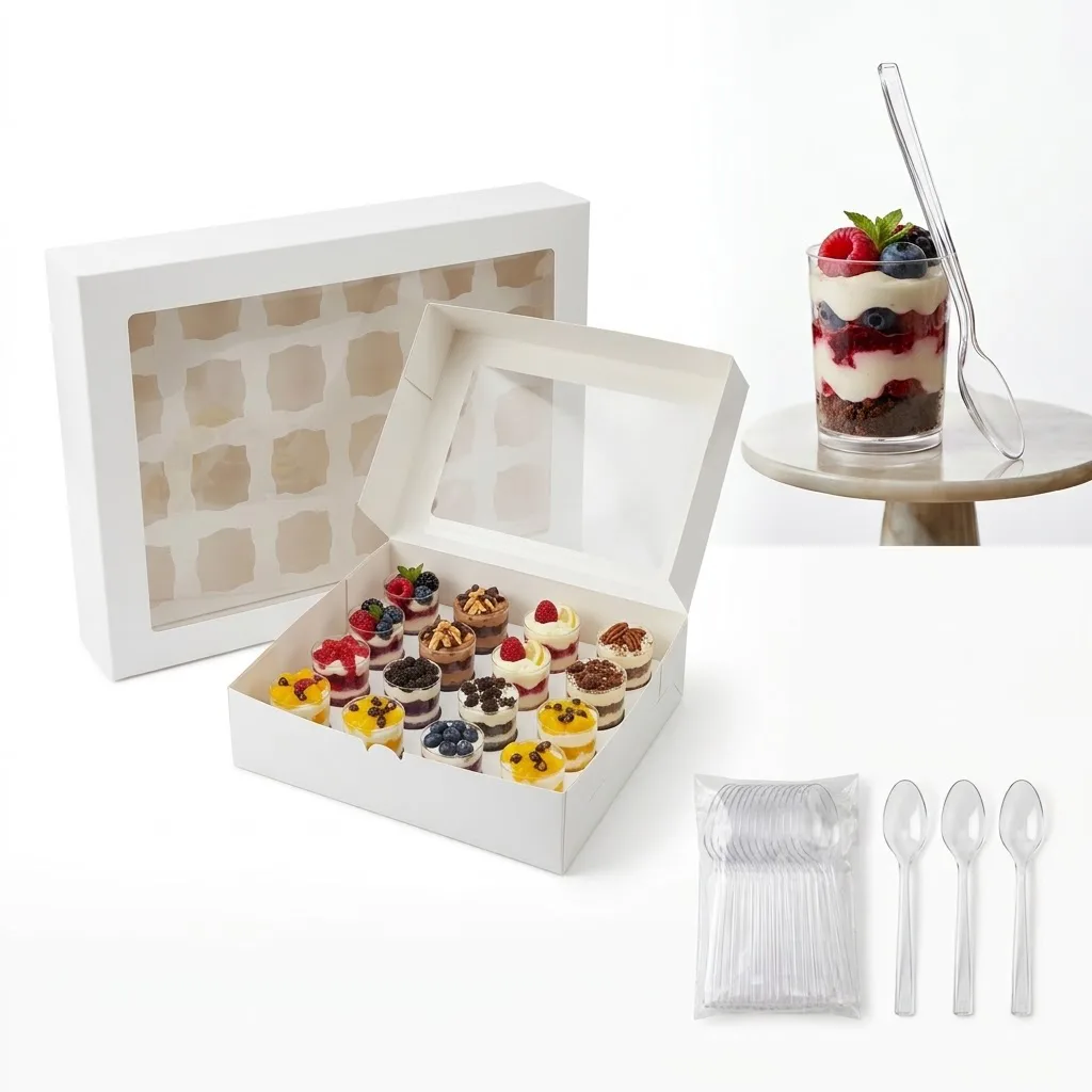 Ensemble Boîte et pot à Verrines Pâtissières 24 Cavités avec Cuillères