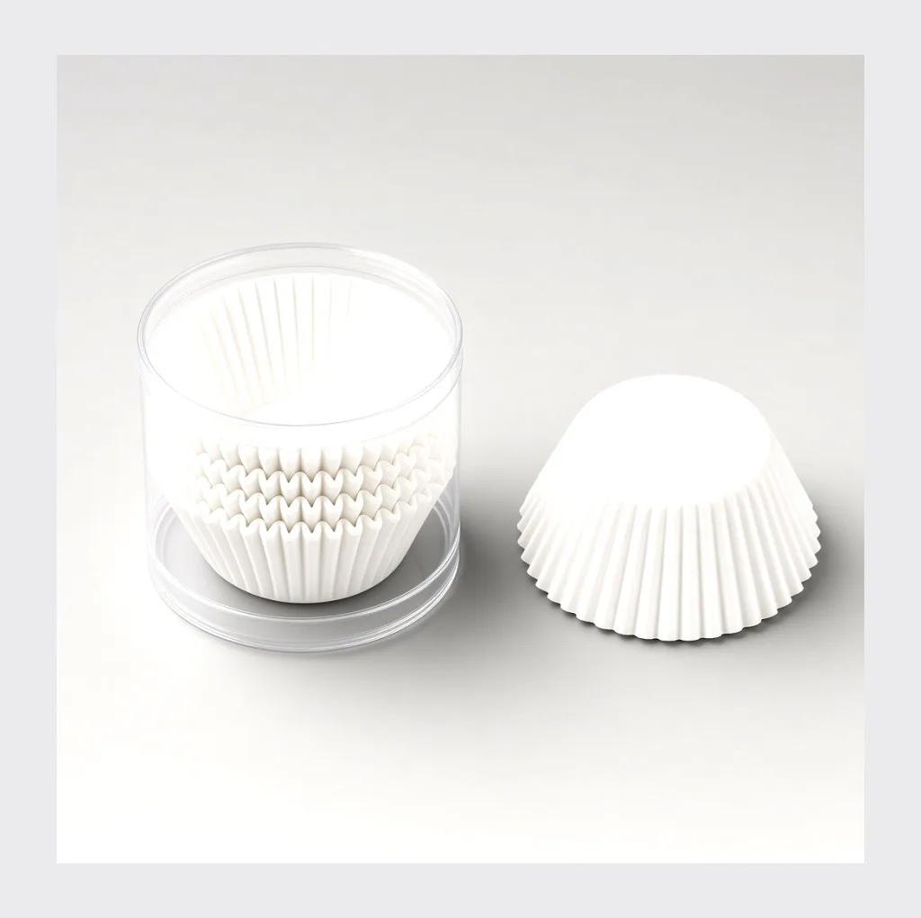 Caissettes à cupcakes papier blanc — lot de 104, tube transparent