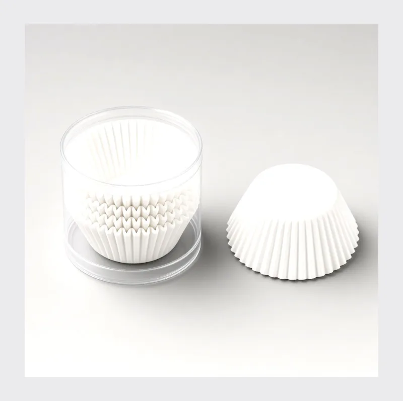 Caissettes à cupcakes papier blanc — lot de 104, tube transparent