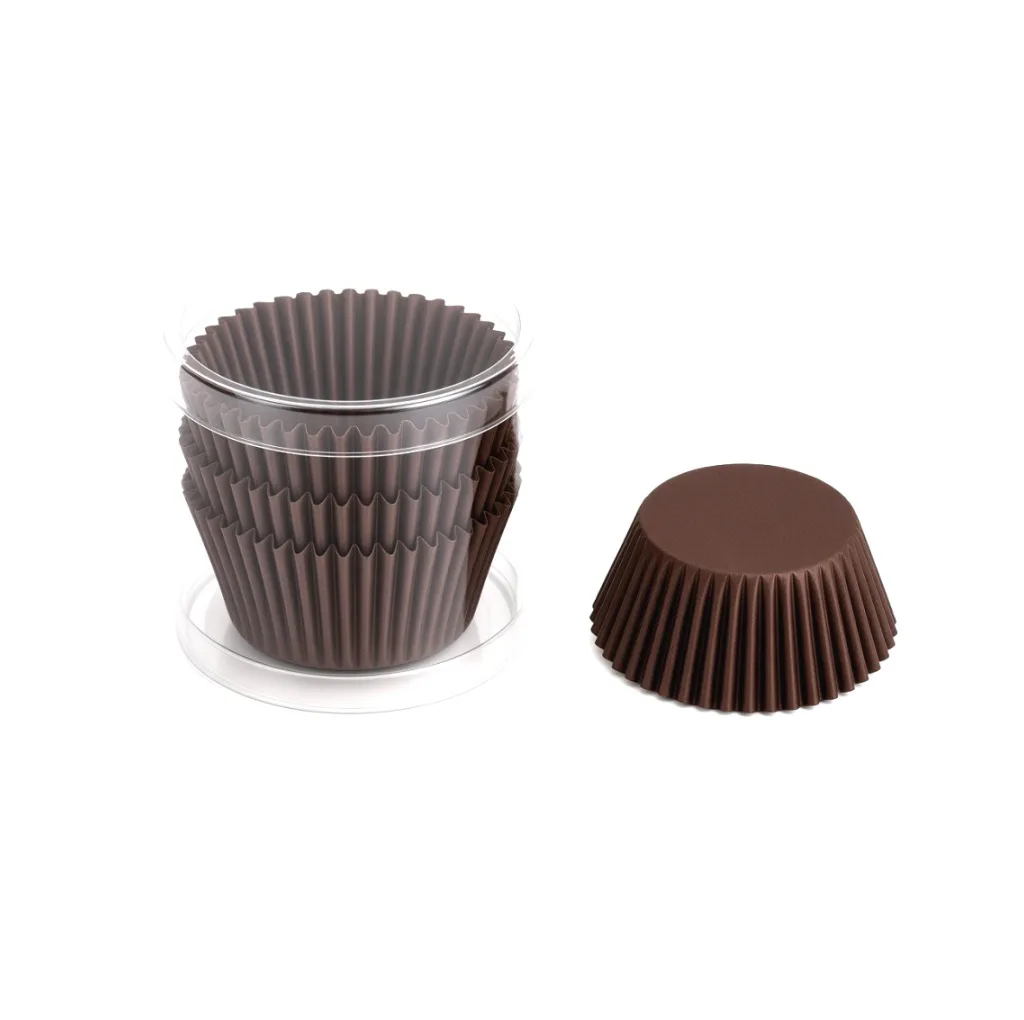 Caissettes à cupcakes marron chocolat — lot de 104, tube transparent