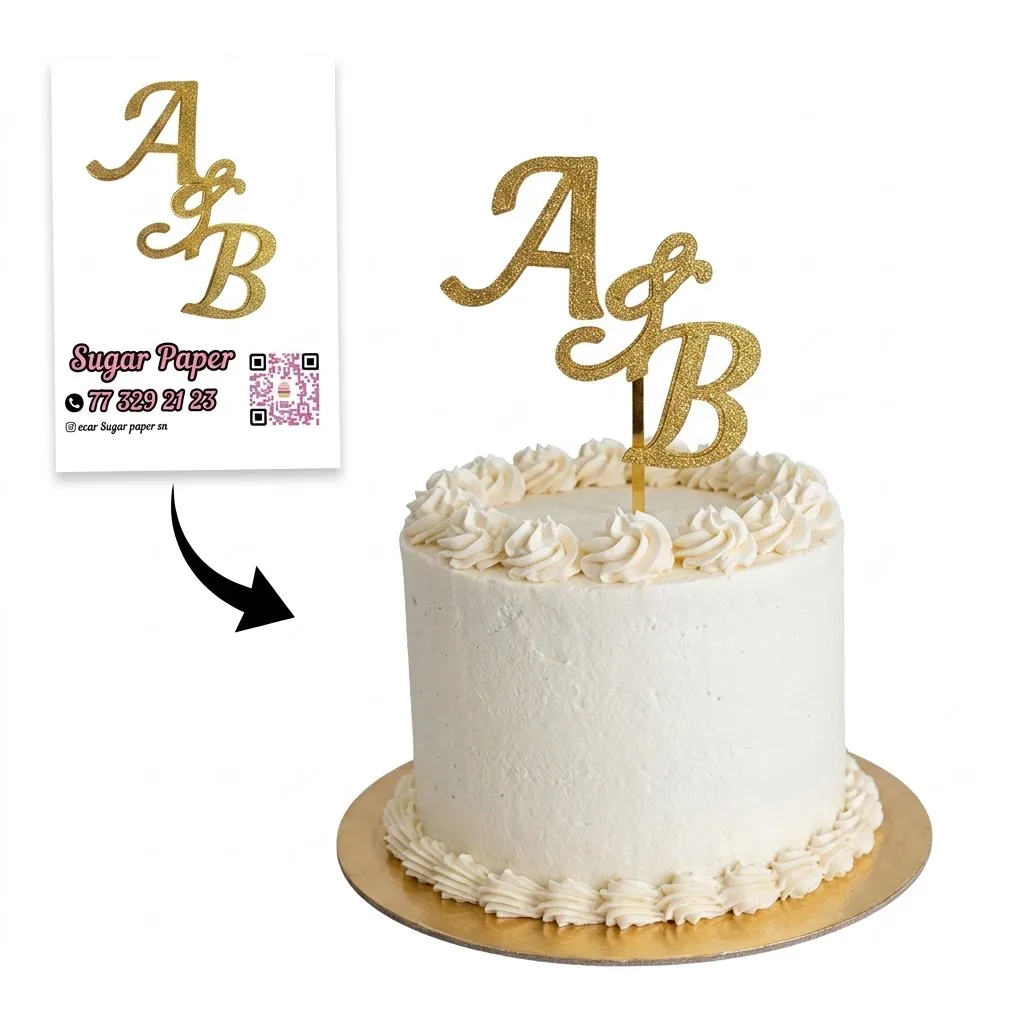 Cake Topper Initiales Personnalisées – Monogramme Doré Pailleté pour Couple