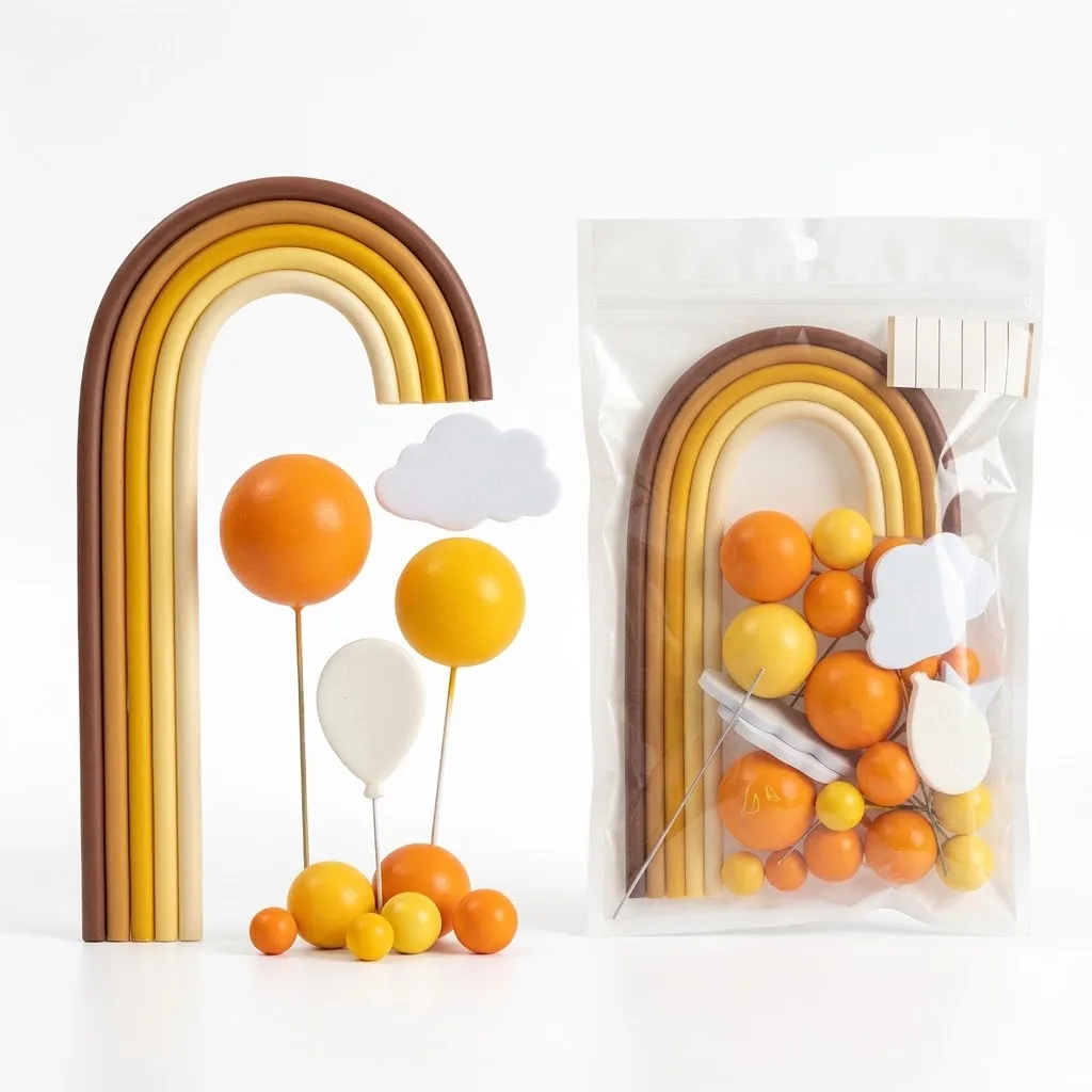Boules décoratives et Arc-en-Ciel Bohème Automne pour Gâteaux – Kit Cake Topper Terracotta, Ocre, Chocolat & Nuages sur Tiges
