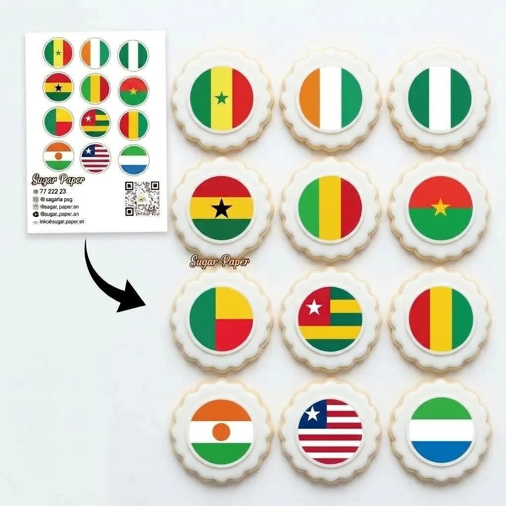 12 disques photo impression comestible – Drapeaux des Pays d'Afrique de l'Ouest pour biscuits et Cupcakes