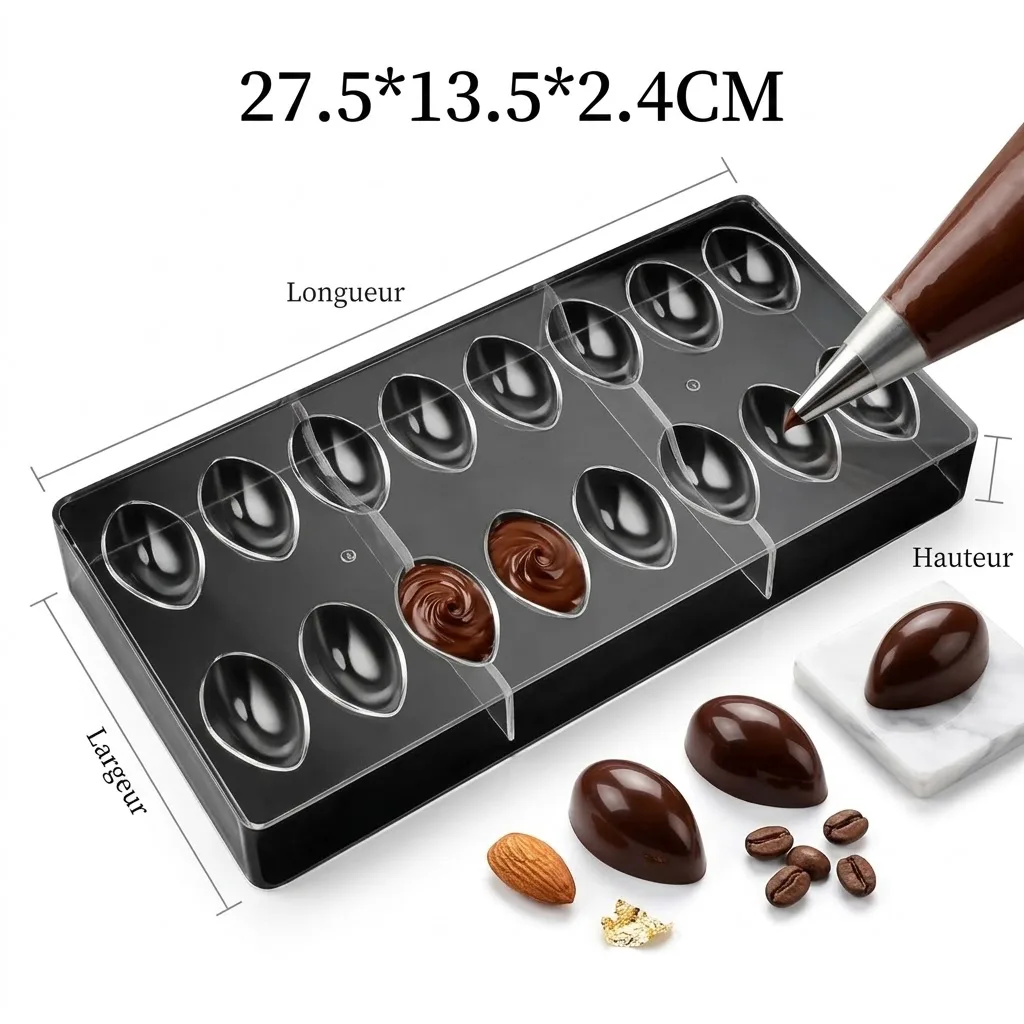 Moule à Chocolat en Polycarbonate Forme Goutte d'Eau / Larme – 21 Empreintes (27,5 x 13,5 cm)