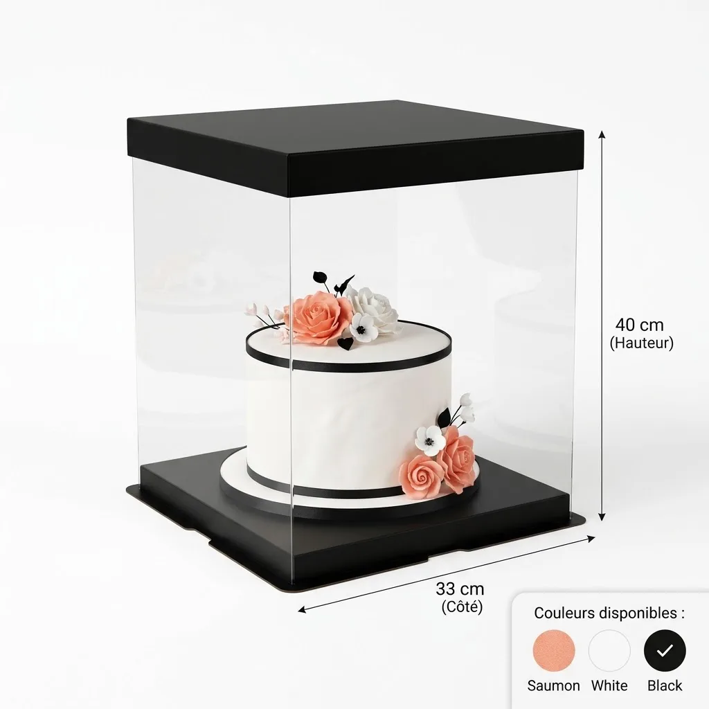 Boîte à Gâteau Carrée Transparente et Noire Grand Format – 33 x 40 cm