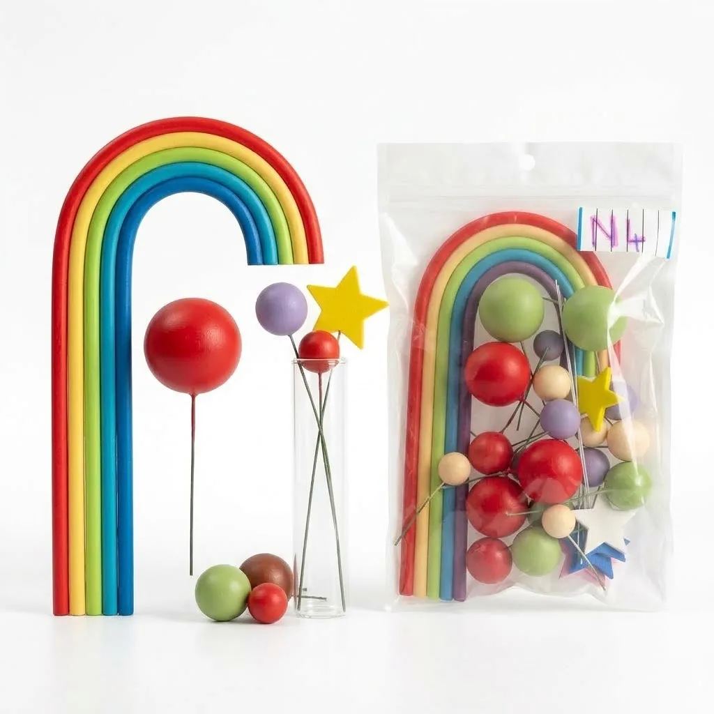 Boules décoratives et Arc-en-Ciel pour Gâteaux – Kit Cake Topper Multicolore avec Étoiles sur Tiges