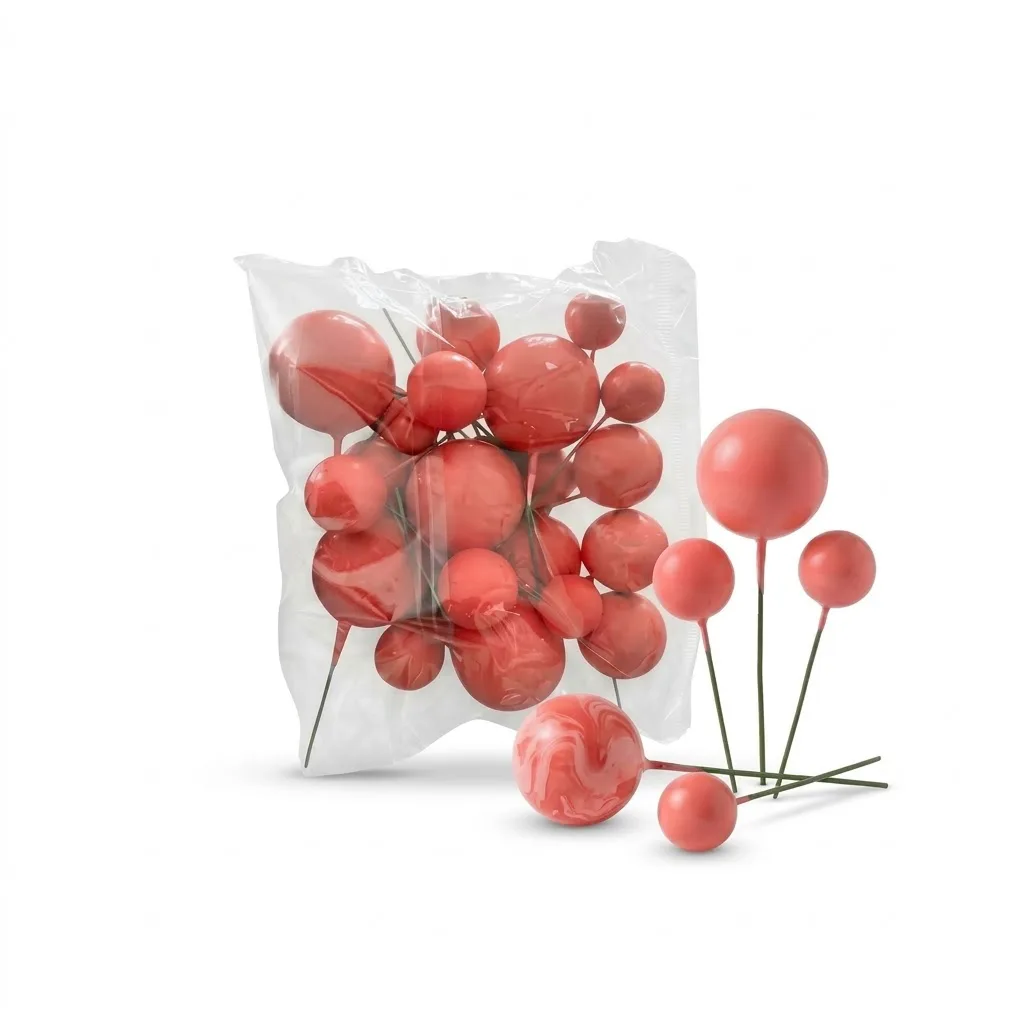 Boules Décoratives pour Gâteaux Rose Corail – Kit Cake Topper Multitailles sur Tiges