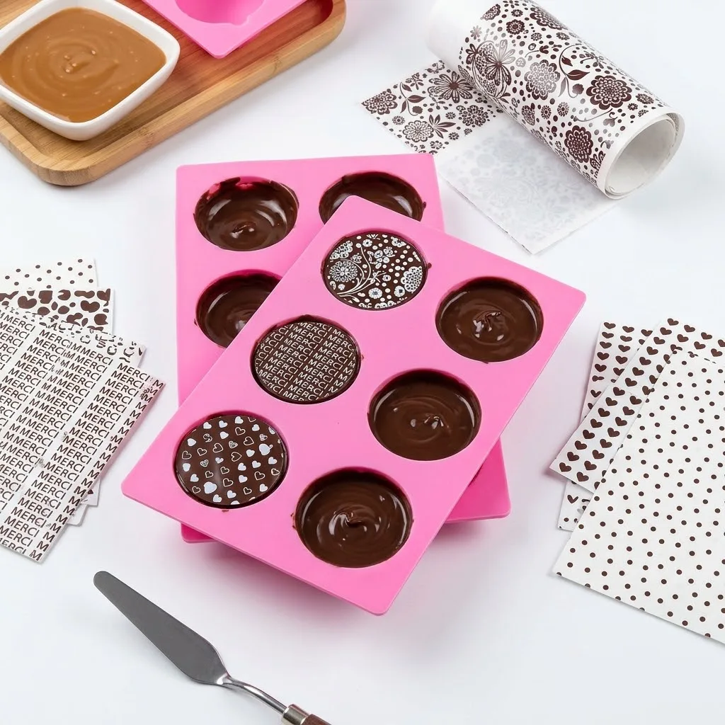 Moule en Silicone pour Palets Chocolat & Choco Transfert – Cavités Rondes pour Biscuits et Décors Gourmands