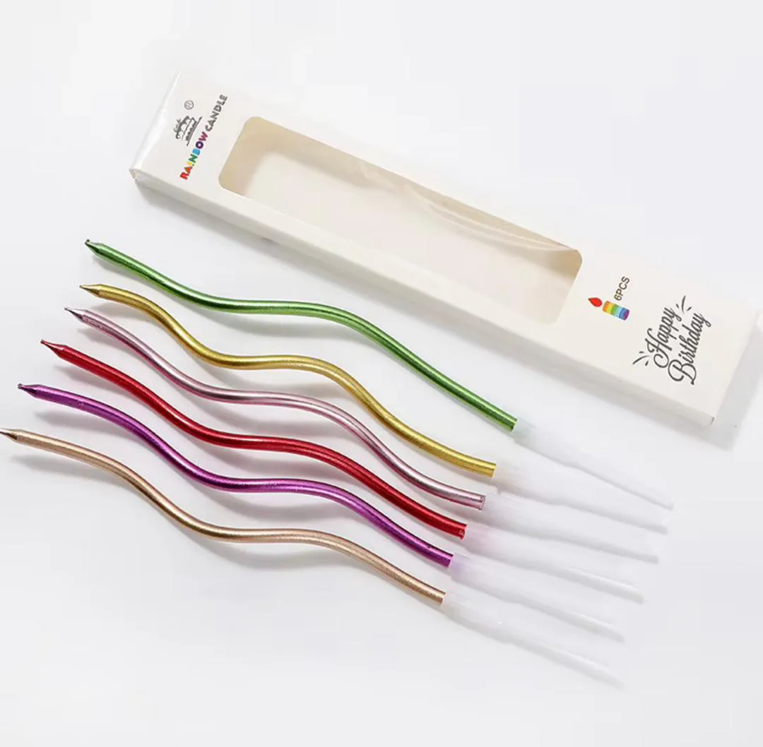 Bougies d'Anniversaire Ondulées Multicolores Métallisées - Lot de 6