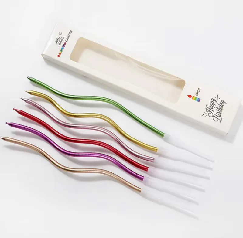 Bougies d'Anniversaire Ondulées Multicolores Métallisées - Lot de 6
