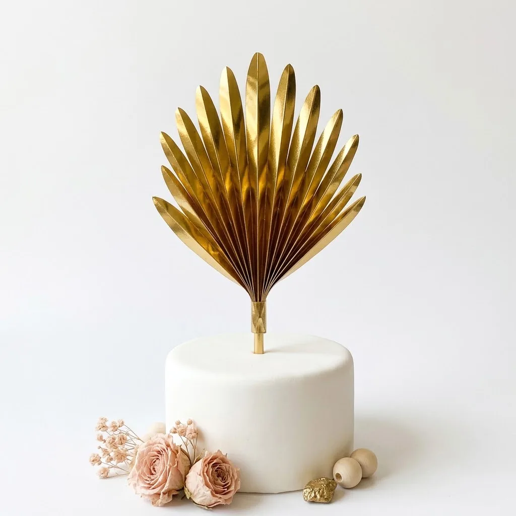 Cake Topper Éventail Palme Doré Métallisé – Décoration Tendance Bohème Chic