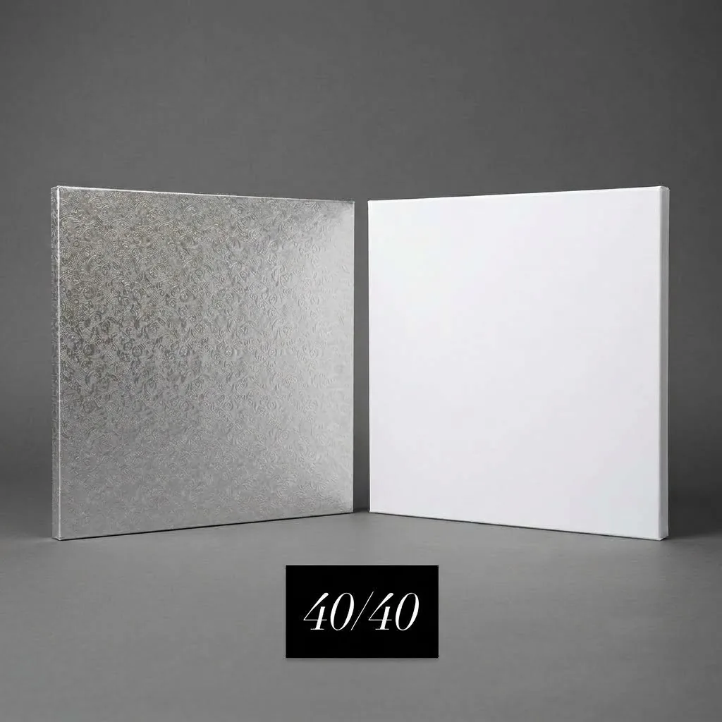 Cake Drum Carré Blanc et Argent Gravé - 40x40 cm