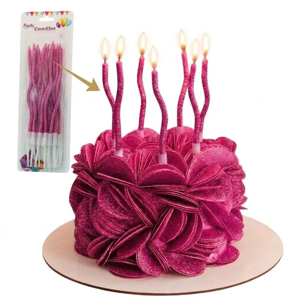 Bougies d’Anniversaire Pailletée  Torsadées Scintillantes rose – Finition Pailletée Élégante Décoration Cake Design