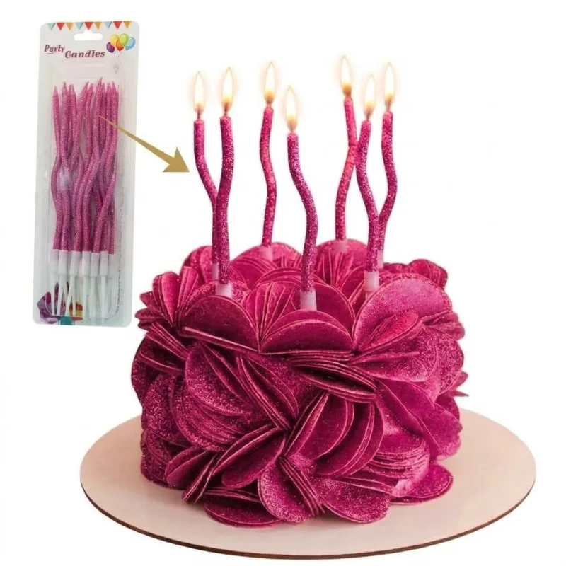Bougies d’Anniversaire Pailletée  Torsadées Scintillantes rose – Finition Pailletée Élégante Décoration Cake Design