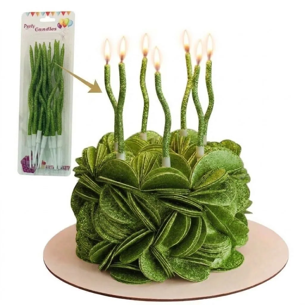 Bougies vert Pailletée  d’Anniversaire Torsadées Scintillantes  – Finition Pailletée Élégante Décoration Cake Design