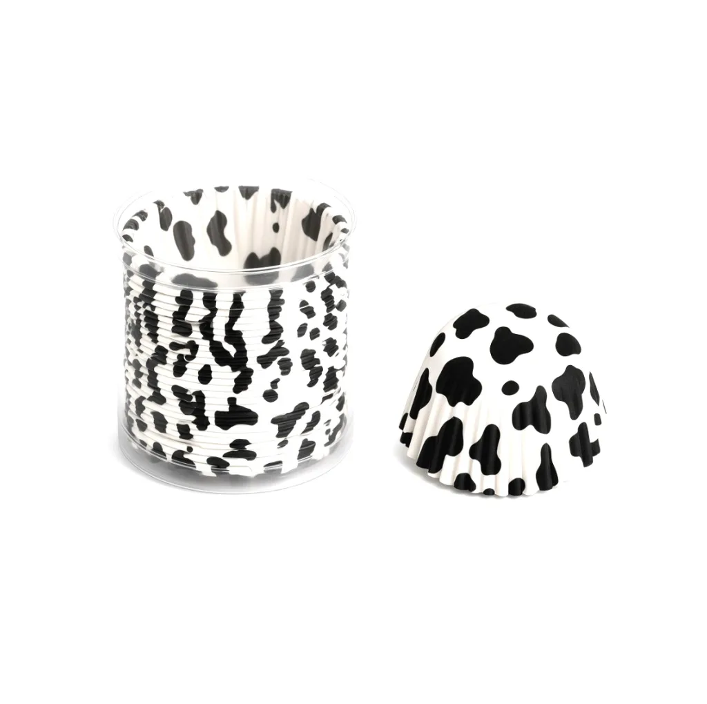 Caissettes à cupcakes motif vache — lot de 104, tube transparent