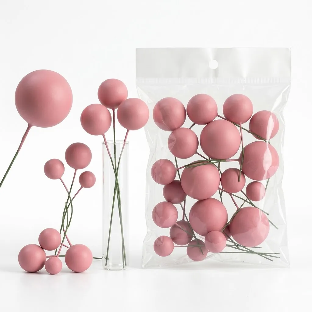 Boules Décoratives pour Gâteaux Rose Poudré / Bois de Rose – Kit Cake Topper Multitailles sur Tiges