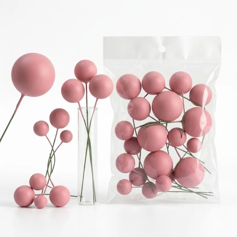 Boules Décoratives pour Gâteaux Rose Poudré / Bois de Rose – Kit Cake Topper Multitailles sur Tiges