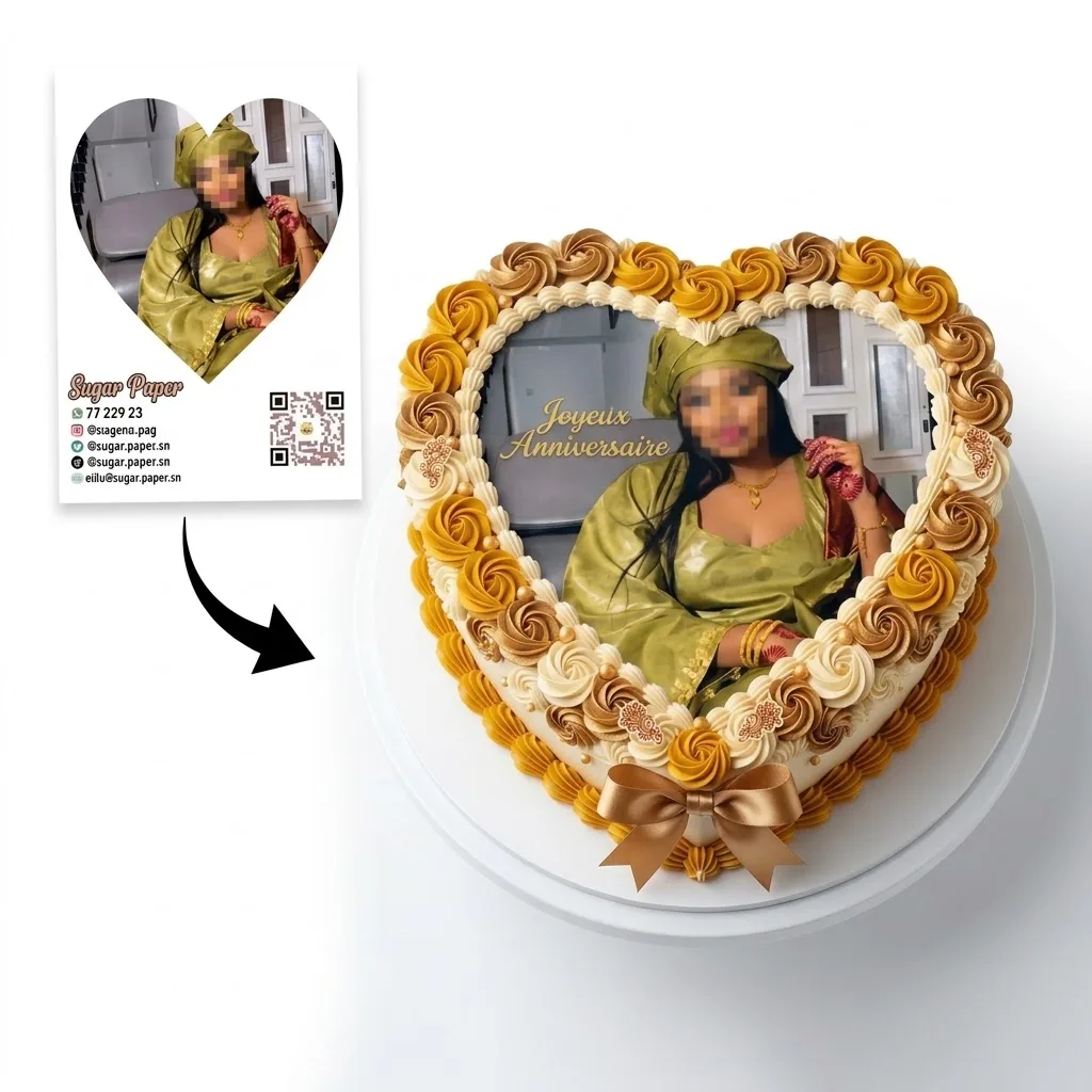 Photo Impression Comestible Personnalisée en Cœur avec Photo et Texte (A4 et A3)
