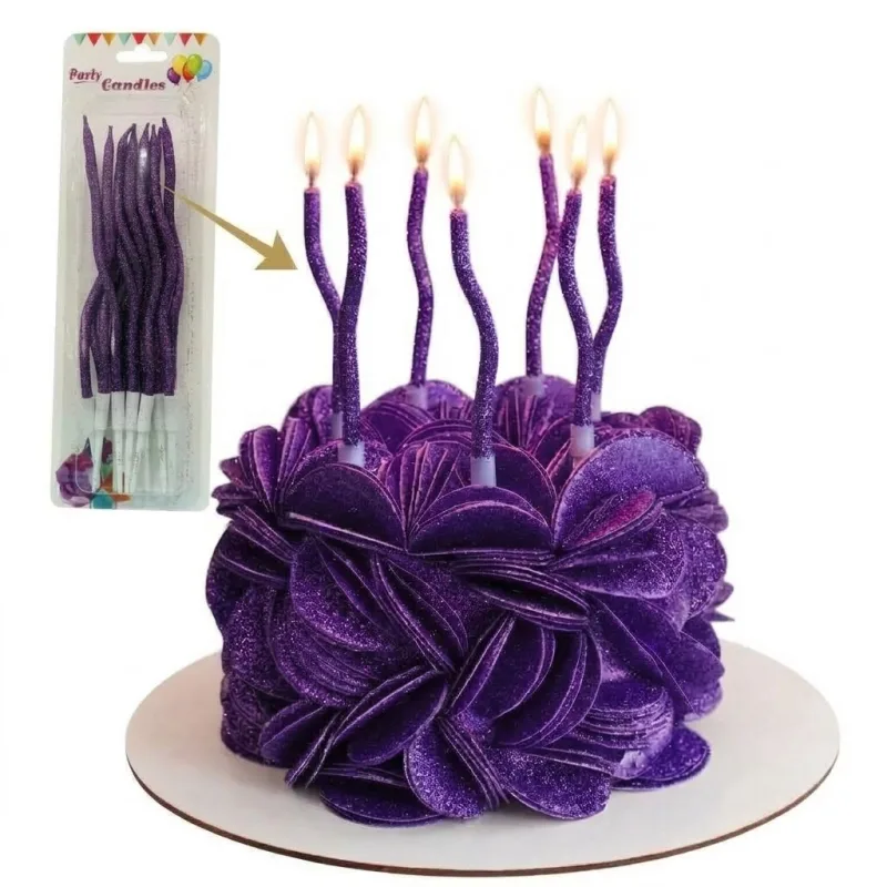 Bougies viollet Pailletée  d’Anniversaire Torsadées Scintillantes  – Finition Pailletée Élégante Décoration Cake Design
